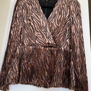 Elie Tahari Zebra Print Blouse in Black and Brown